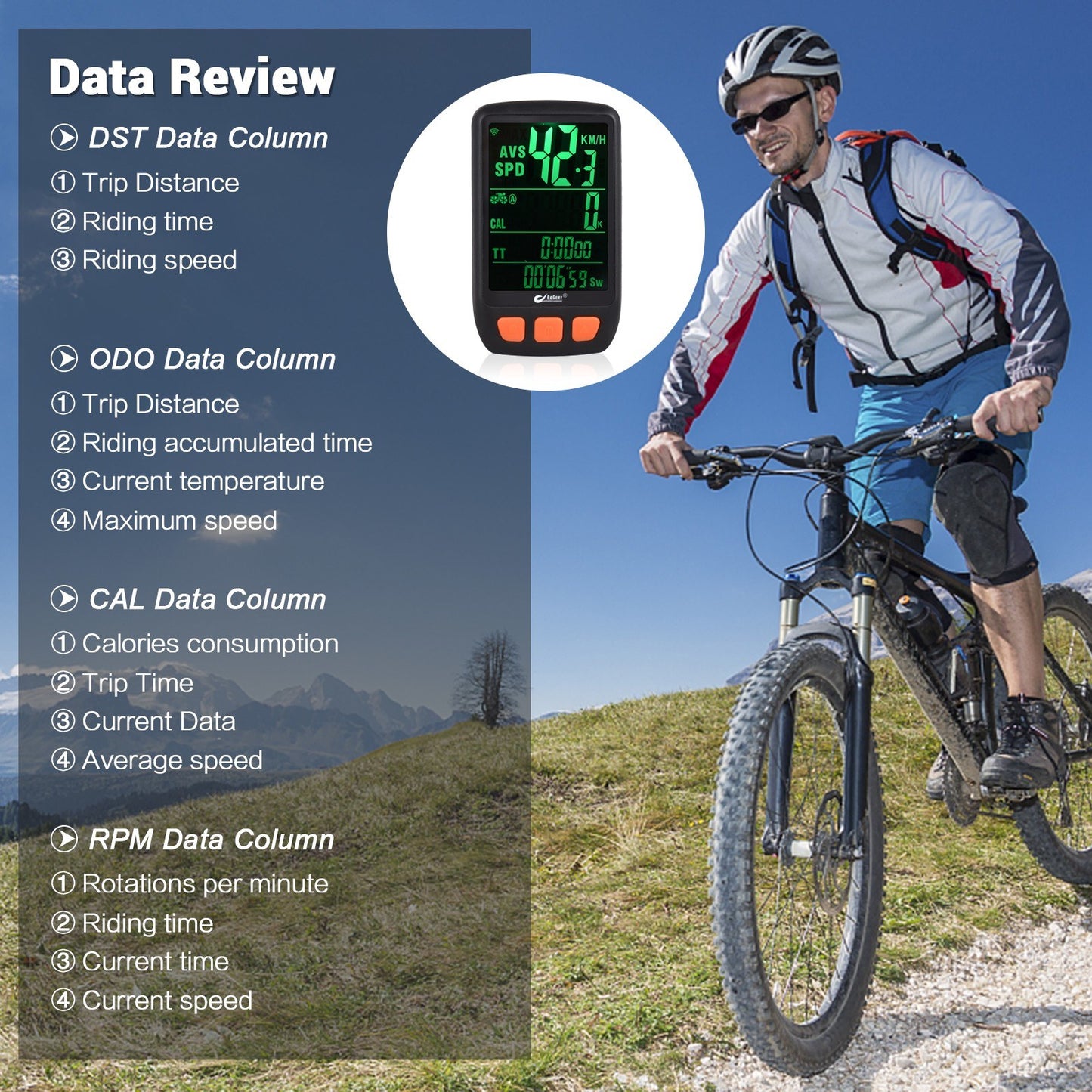 BOGEER Wireless Digital Bike Speedometer with 2.8in LCD Backlight