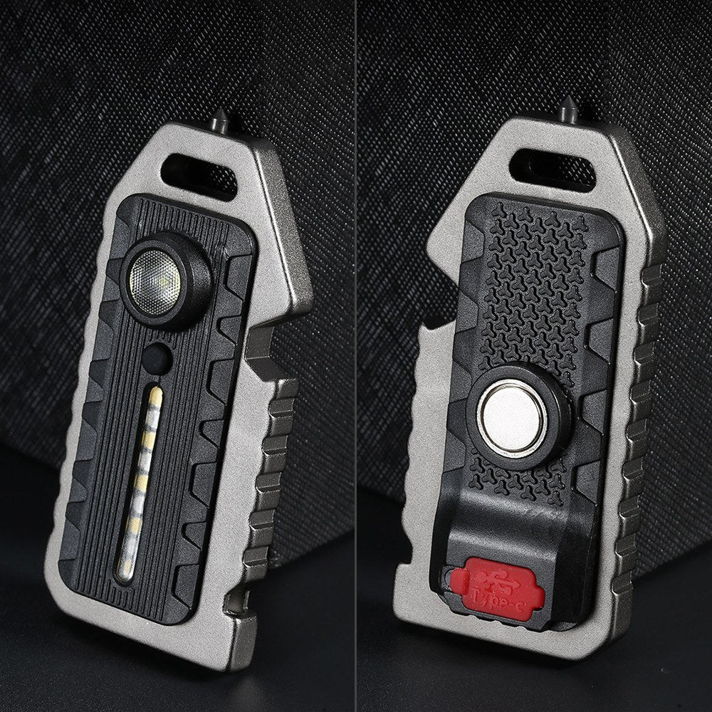 Compact Multi-functional Keychain: LED Flashlight, Whistle, Window Breaker, Bottle Opener, Waterproof & Rechargeable
