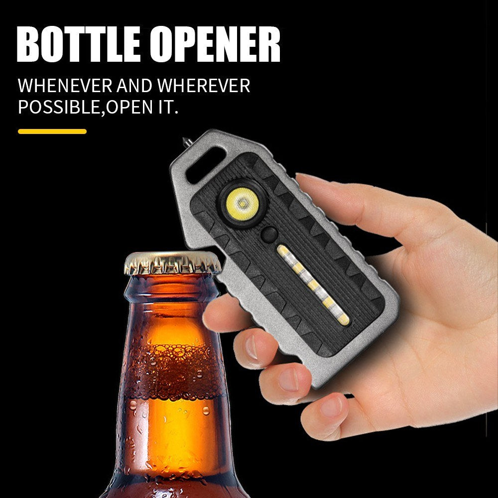 Compact Multi-functional Keychain: LED Flashlight, Whistle, Window Breaker, Bottle Opener, Waterproof & Rechargeable