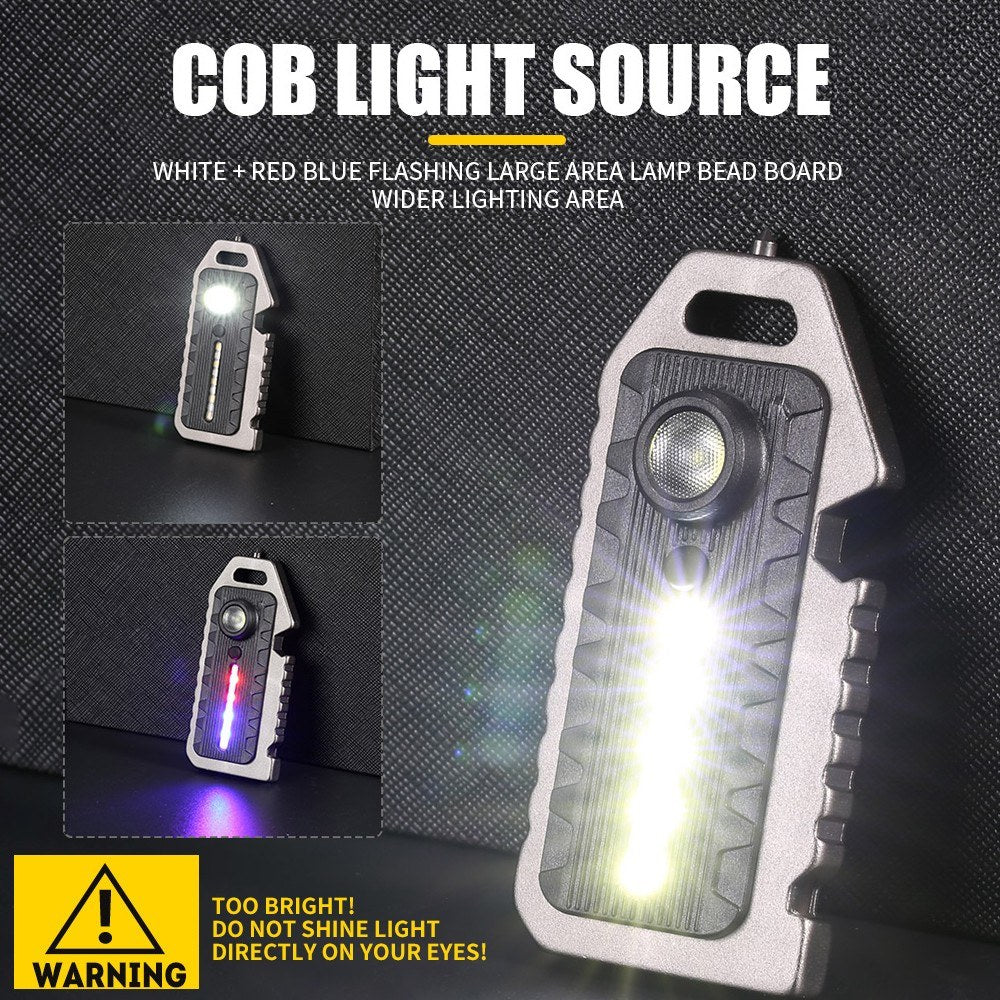 Compact Multi-functional Keychain: LED Flashlight, Whistle, Window Breaker, Bottle Opener, Waterproof & Rechargeable