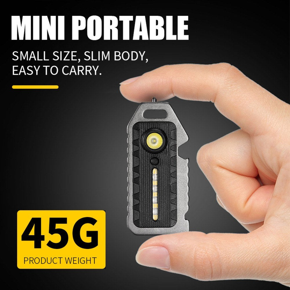 Compact Multi-functional Keychain: LED Flashlight, Whistle, Window Breaker, Bottle Opener, Waterproof & Rechargeable