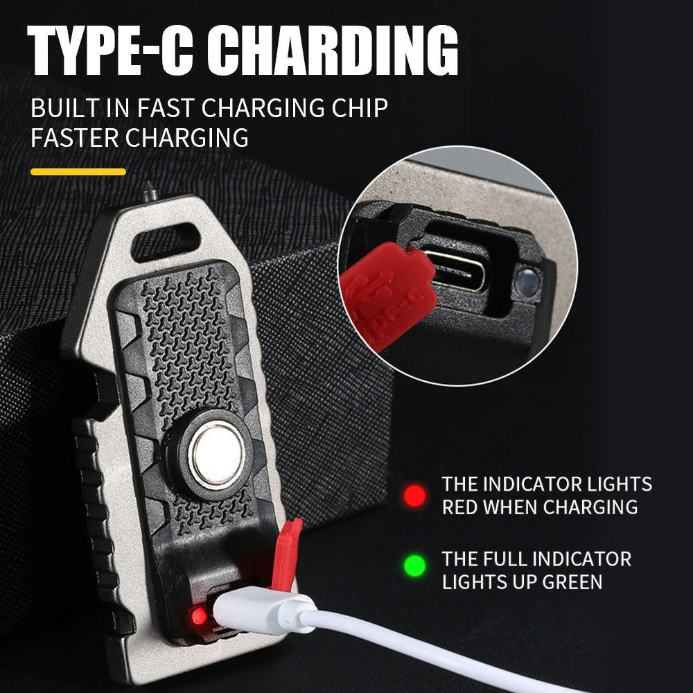 Compact Multi-functional Keychain: LED Flashlight, Whistle, Window Breaker, Bottle Opener, Waterproof & Rechargeable