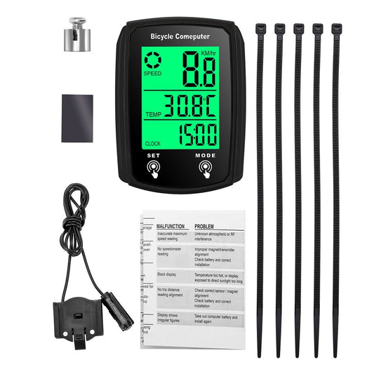 Wired Waterproof LED Bike Computer - Digital Speedometer & Odometer with Touchscreen & Backlight