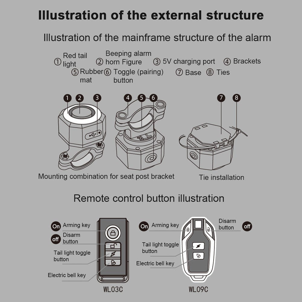 Rechargeable USB Bike Tail Light with Brake Sensor & Alarm