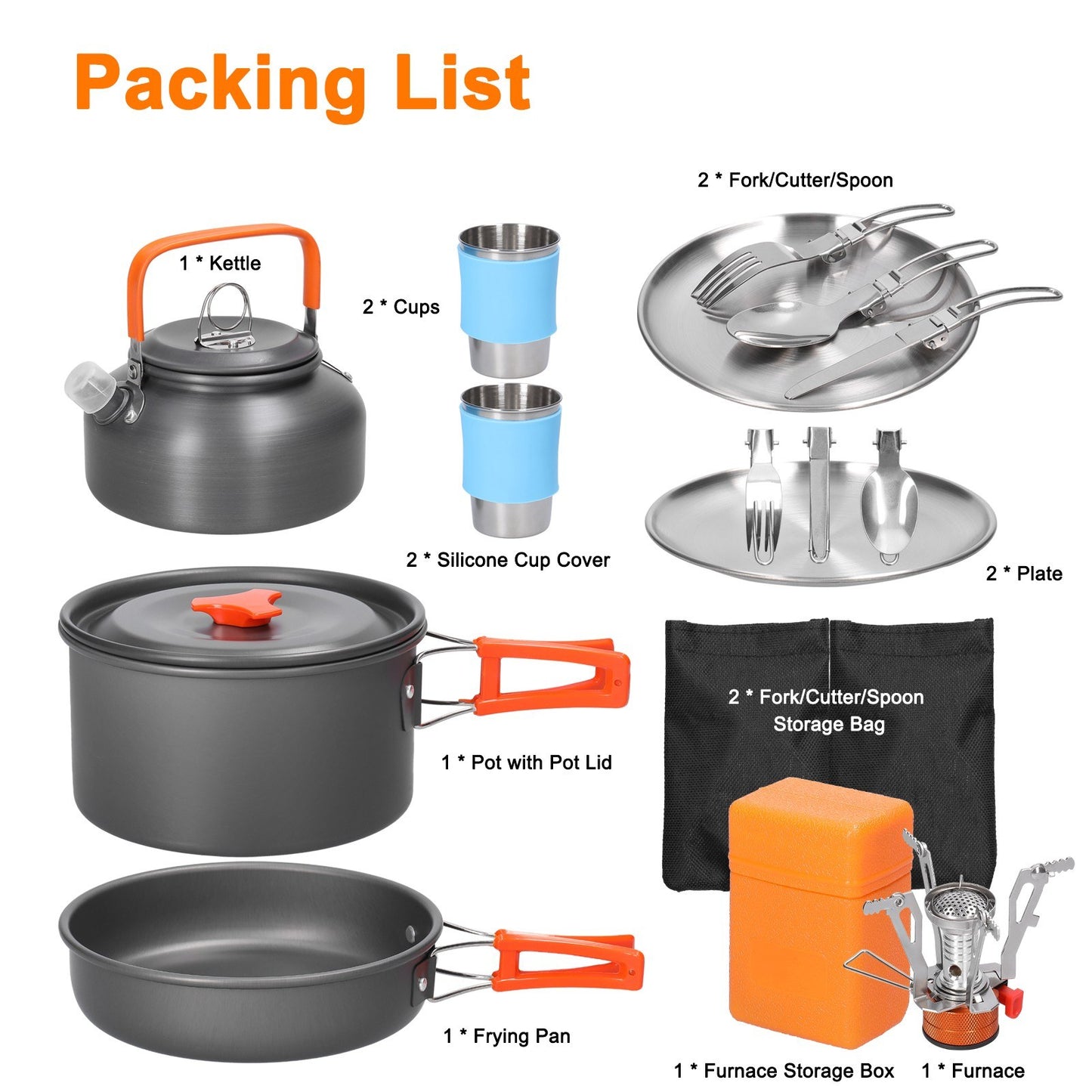 Portable Outdoor Cookware Set: Aluminum Pot, Pan, Kettle, Cups, Stove for Camping, Hiking, Backpacking, Fishing