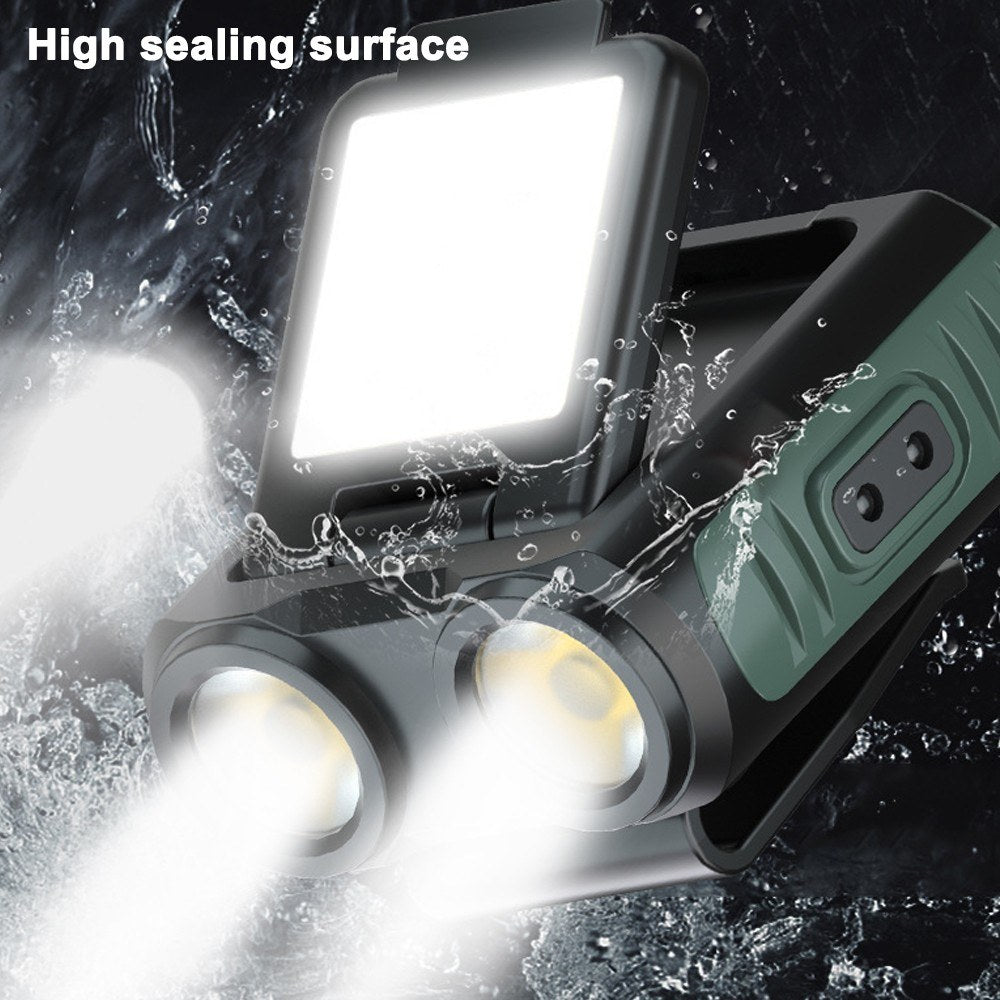 USB Rechargeable Wave Sensing Headlamp - Waterproof Clip-On Hat Light for Camping & Fishing