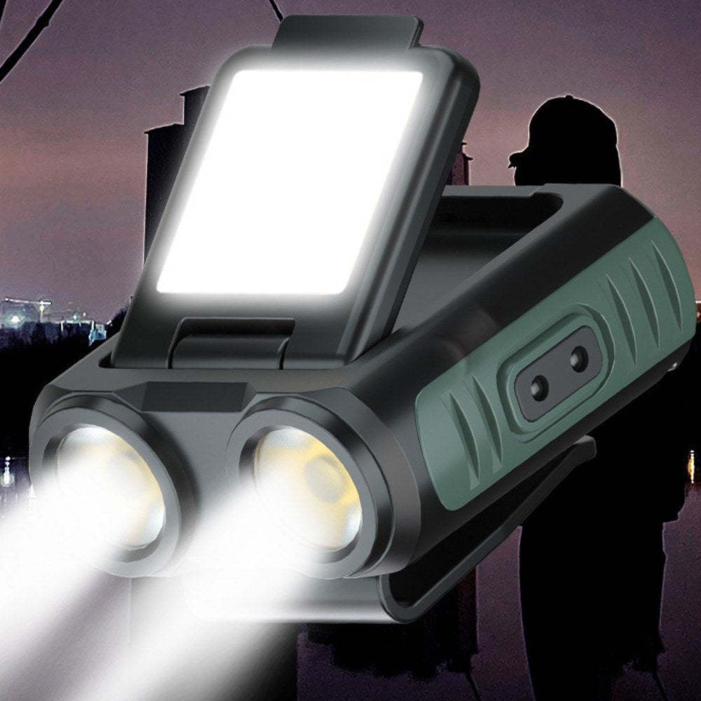 USB Rechargeable Wave Sensing Headlamp - Waterproof Clip-On Hat Light for Camping & Fishing