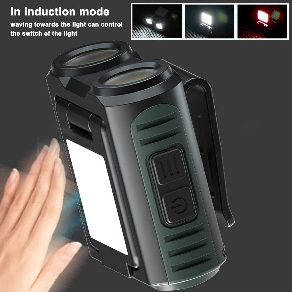 USB Rechargeable Wave Sensing Headlamp - Waterproof Clip-On Hat Light for Camping & Fishing