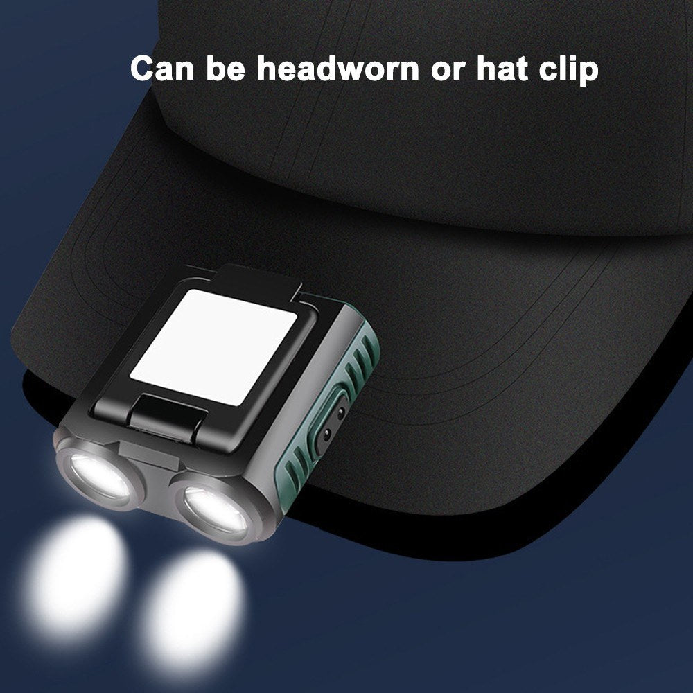 USB Rechargeable Wave Sensing Headlamp - Waterproof Clip-On Hat Light for Camping & Fishing