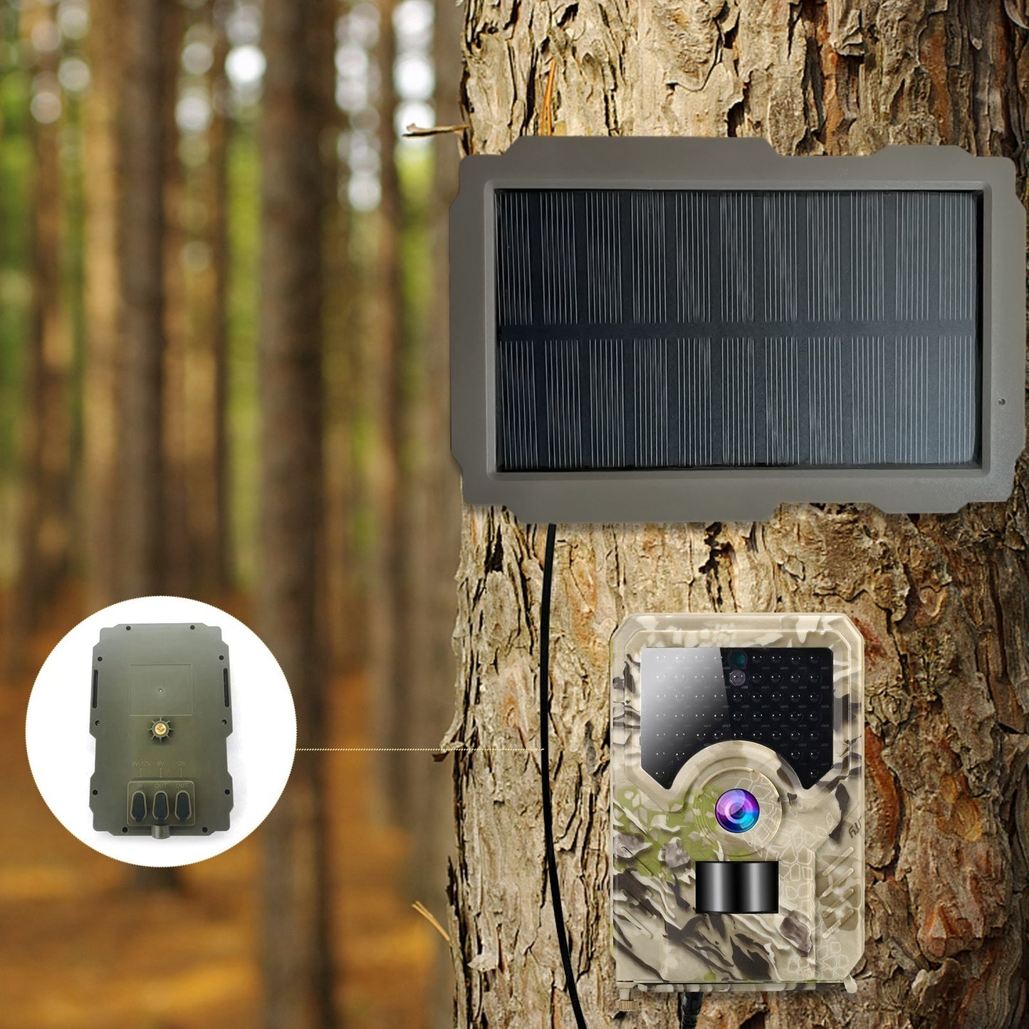 Solar-Powered Trail Game Camera Kit - 3000mAh Rechargeable Charger for Hunting Cameras (6V-12V)