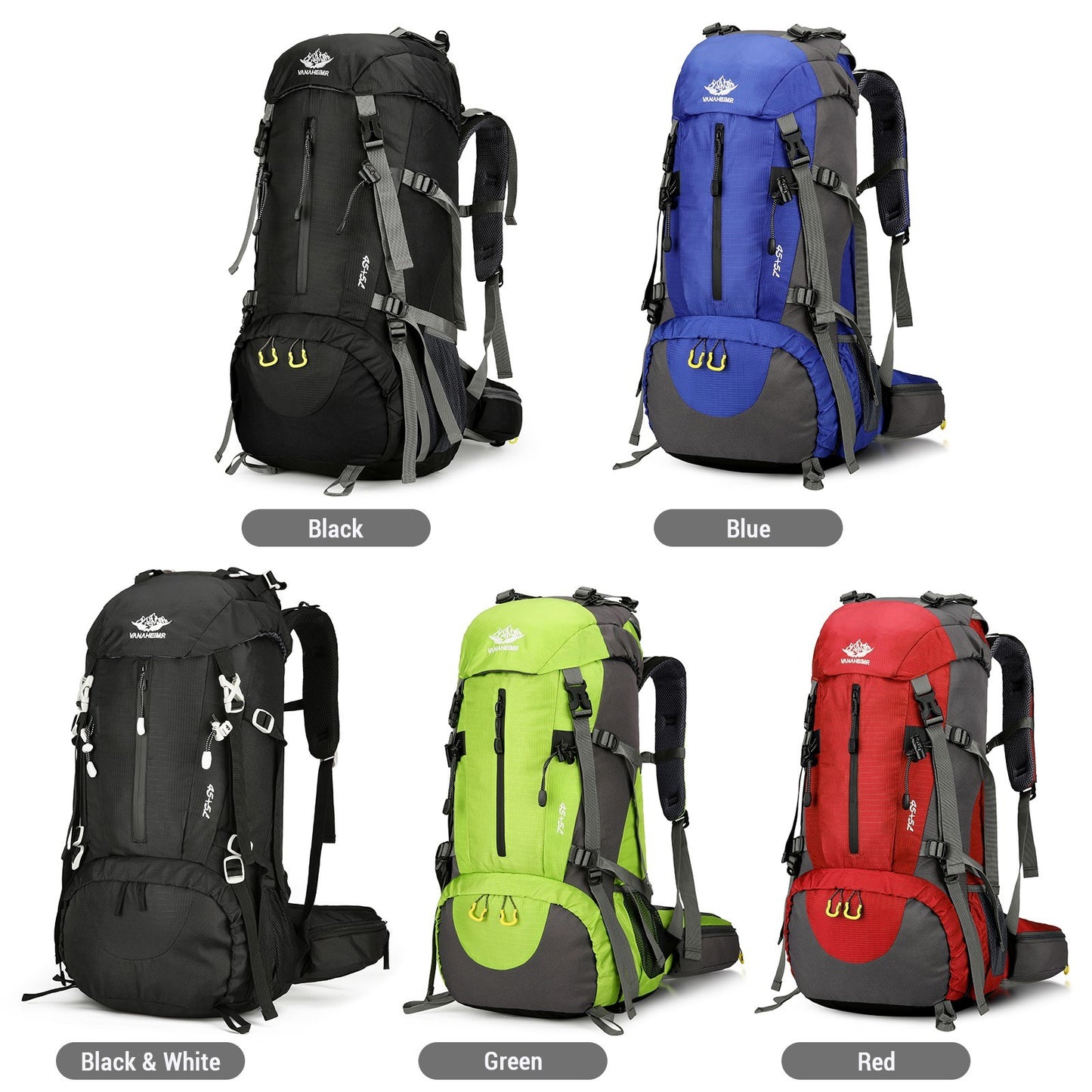 VANAHEIMR 50L Waterproof Hiking Backpack with Rain Cover and Shoe Compartment for Camping, Travel, and Climbing