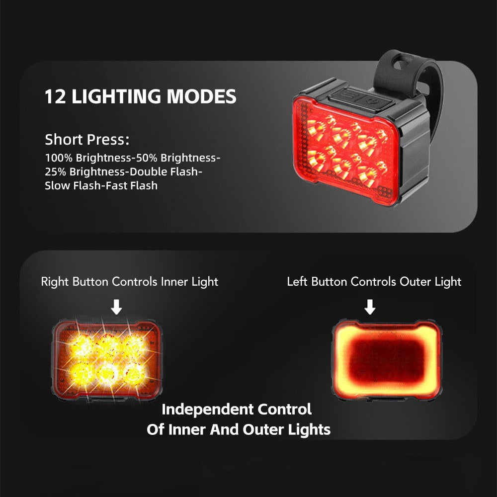 Waterproof Rechargeable Bike Lights Set - Front & Rear for Night Riding