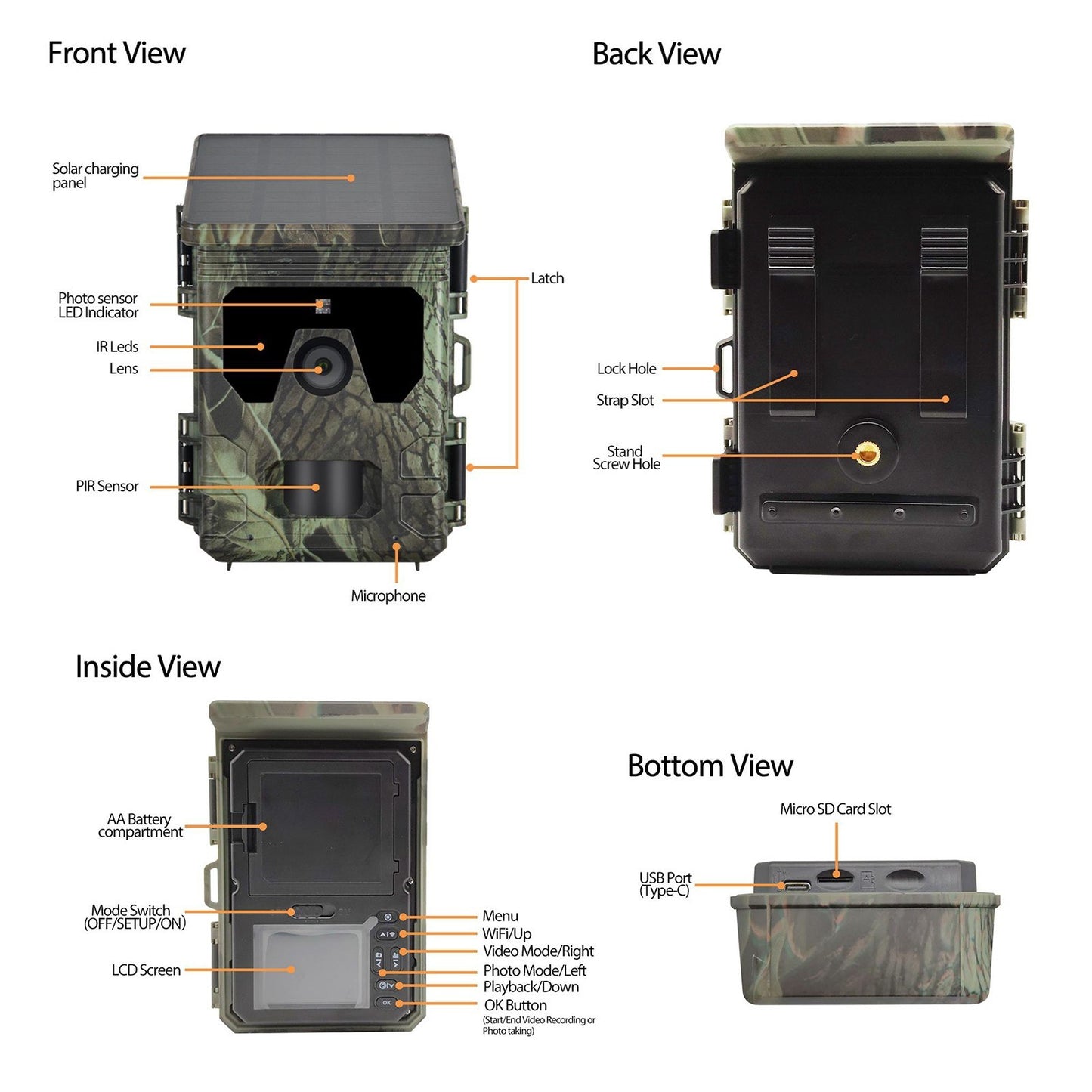 4K 50MP Solar Trail Camera with Night Vision, 120° Detection, 0.5s Trigger, Built-in Battery & 32GB Card