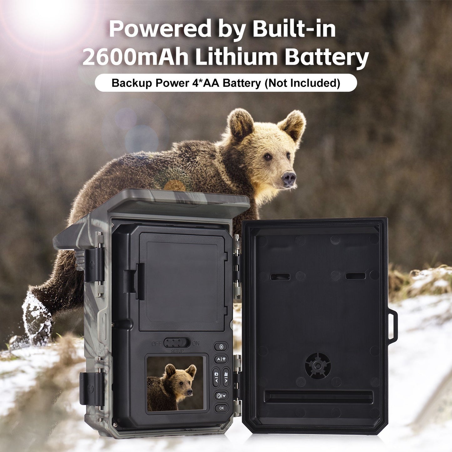 4K 50MP Solar Trail Camera with Night Vision, 120° Detection, 0.5s Trigger, Built-in Battery & 32GB Card