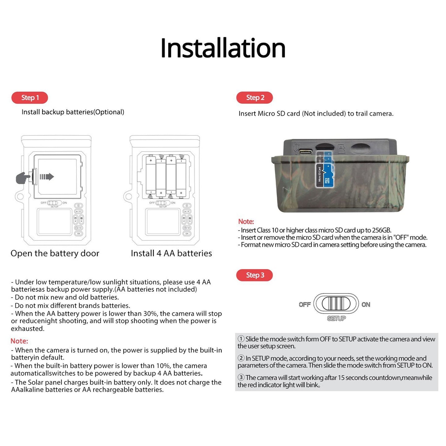 4K 50MP Solar Trail Camera with Night Vision, 120° Detection, 0.5s Trigger, Built-in Battery & 32GB Card