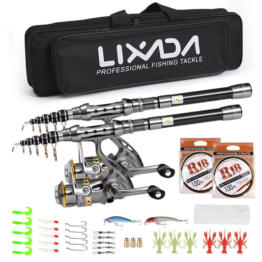 Fishing Rod & Reel Combo Set 1.5/1.8/2.1/2.4m - 2Pcs, 100m Line, Lures & Accessories