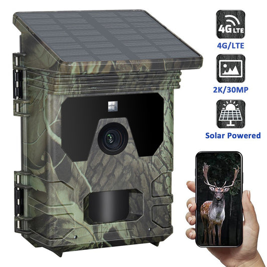 4G Solar Hunting Camera with 2.0-inch TFT, 2K 30MP, Infrared, APP Remote & Online Video