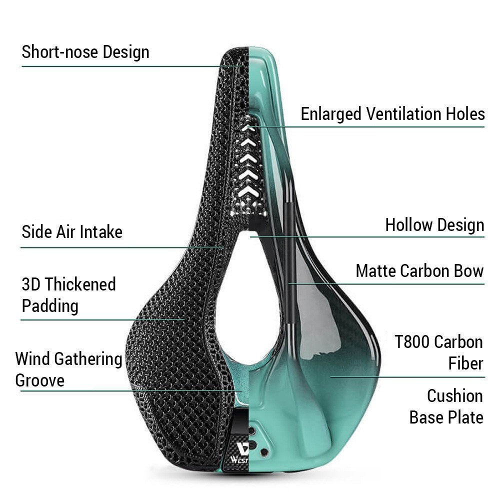 Ultralight 3D Printed Carbon Fiber Bicycle Saddle - Breathable Road Bike Seat by WEST BIKING