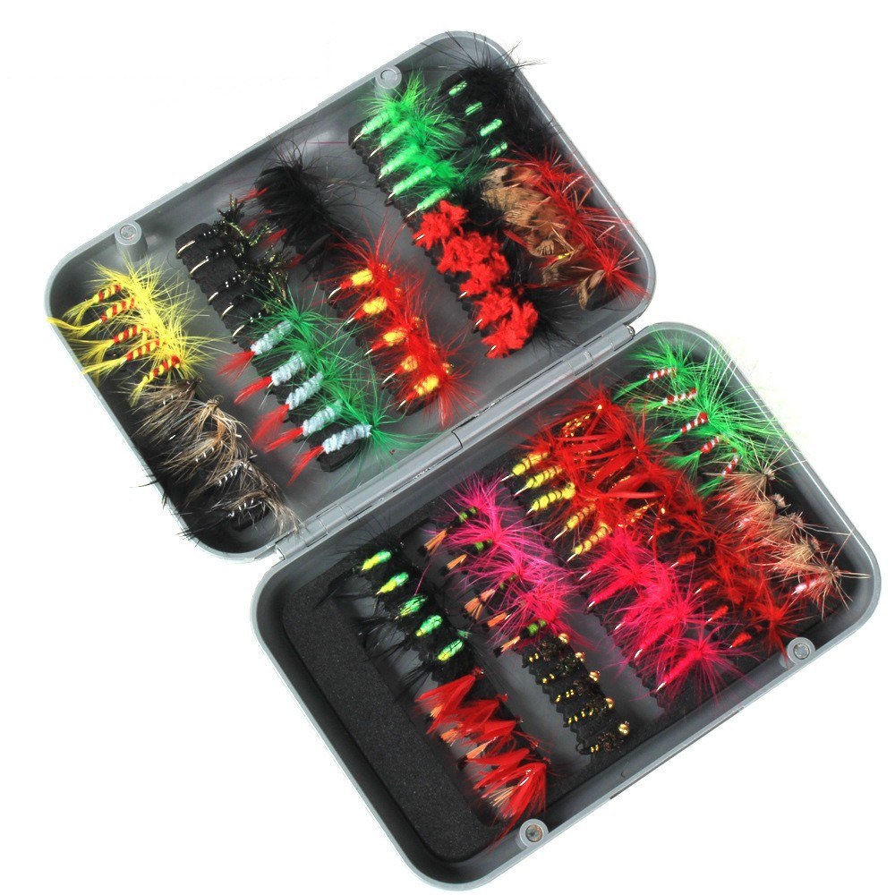 100pcs Fly Fishing Flies Kit with Box - Dry & Wet Assortment for Trout & Bass