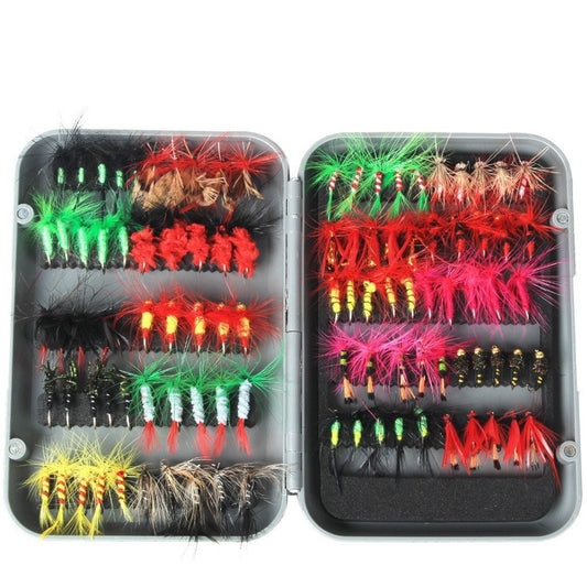 100pcs Fly Fishing Flies Kit with Box - Dry & Wet Assortment for Trout & Bass