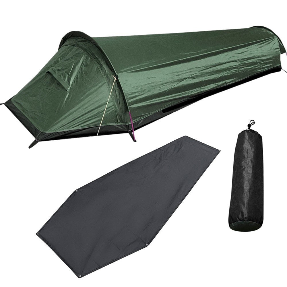 Lightweight Solo Backpacking Tent with Ground Cloth and Sleeping Bag Integration