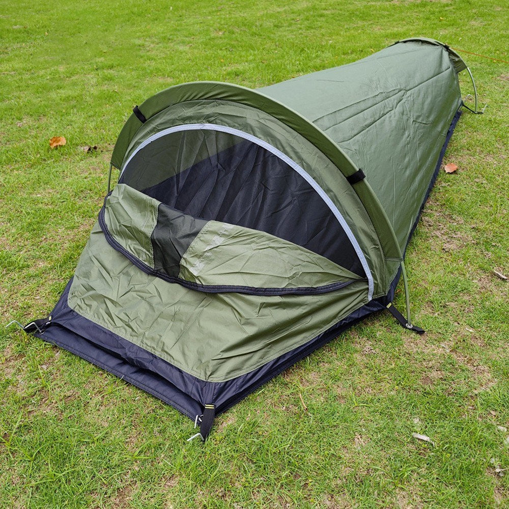 Lightweight Solo Backpacking Tent with Ground Cloth and Sleeping Bag Integration