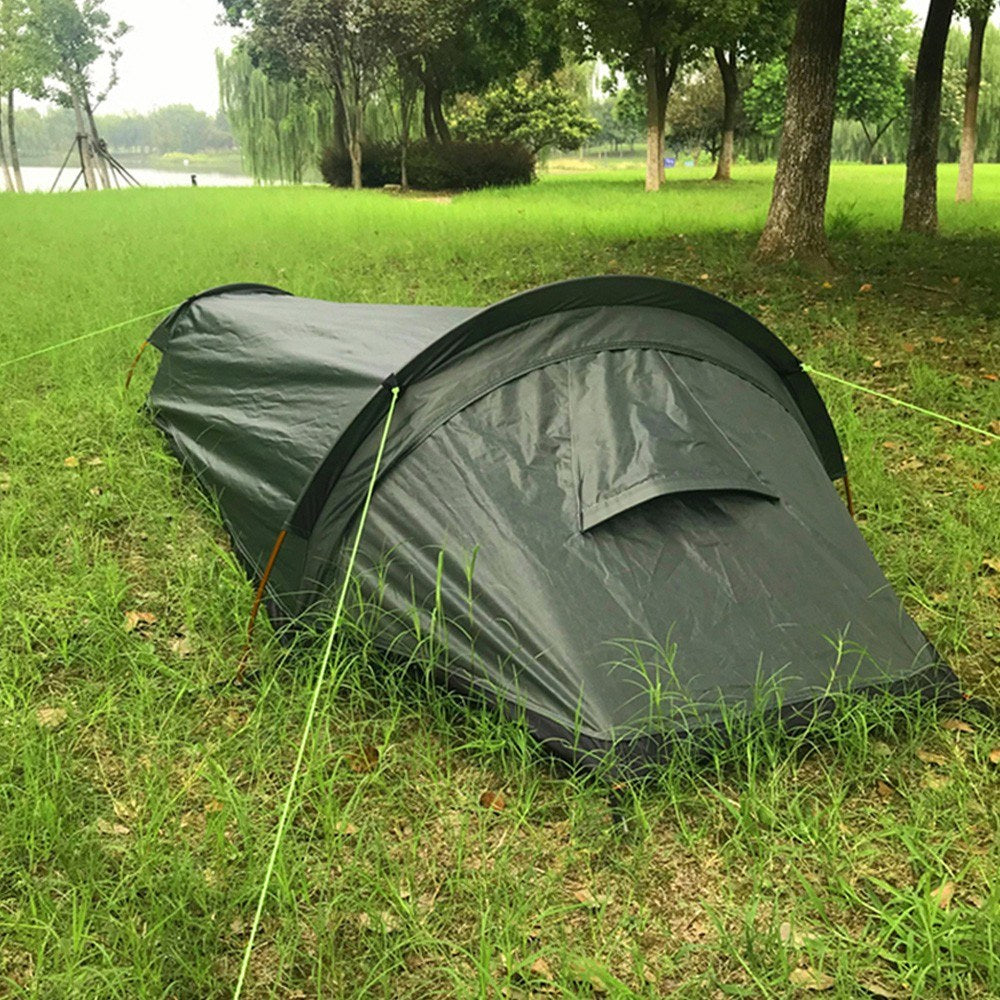 Lightweight Solo Backpacking Tent with Ground Cloth and Sleeping Bag Integration