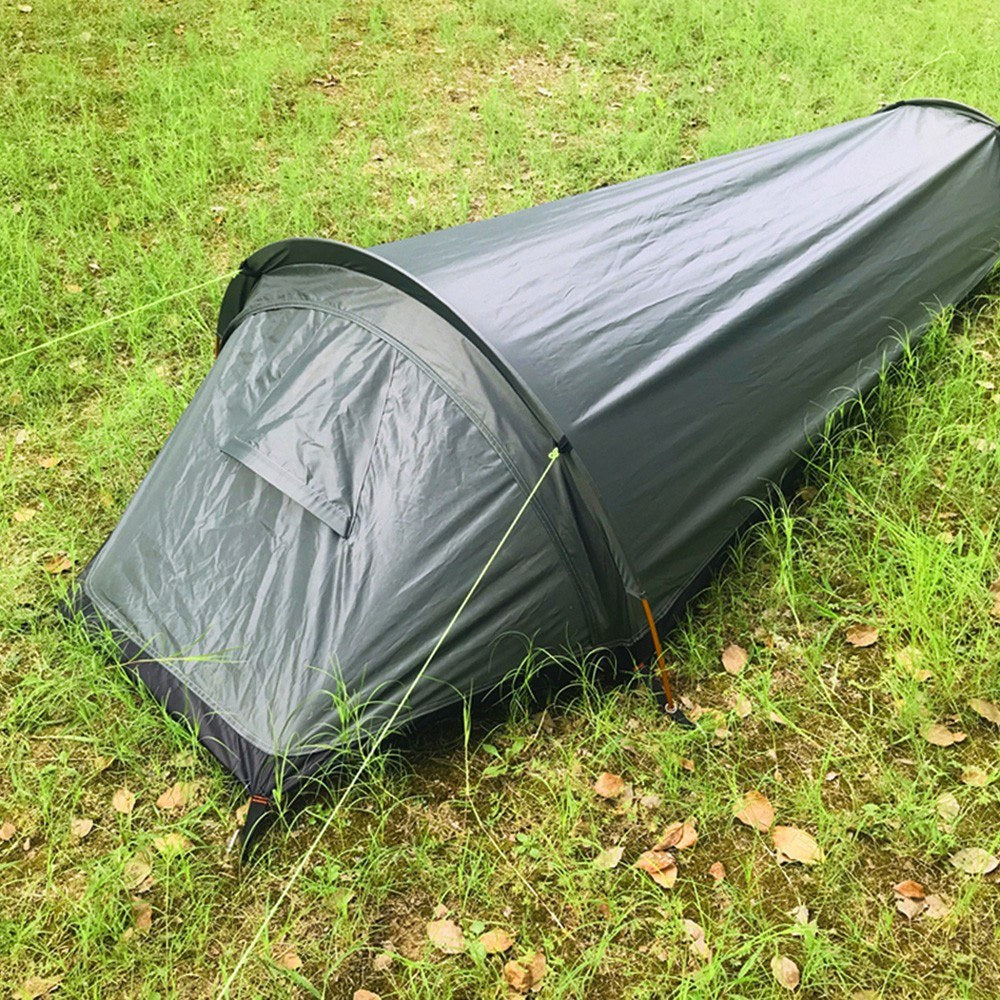 Lightweight Solo Backpacking Tent with Ground Cloth and Sleeping Bag Integration