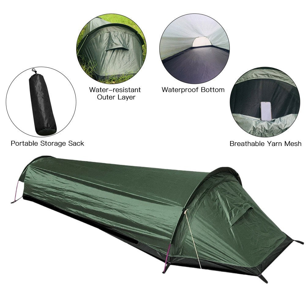 Lightweight Solo Backpacking Tent with Ground Cloth and Sleeping Bag Integration