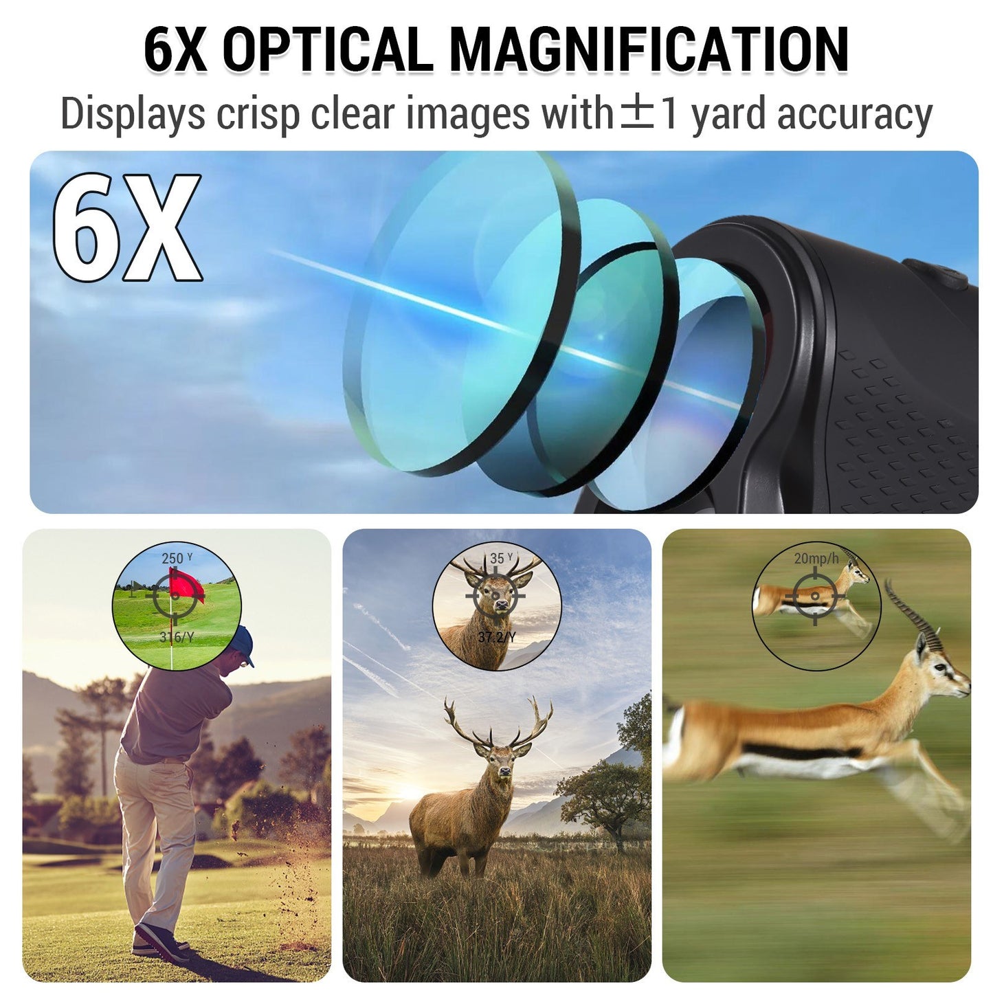 Golf Rangefinder 1000M 6X Magnification Digital Monocular Telescope for Hunting