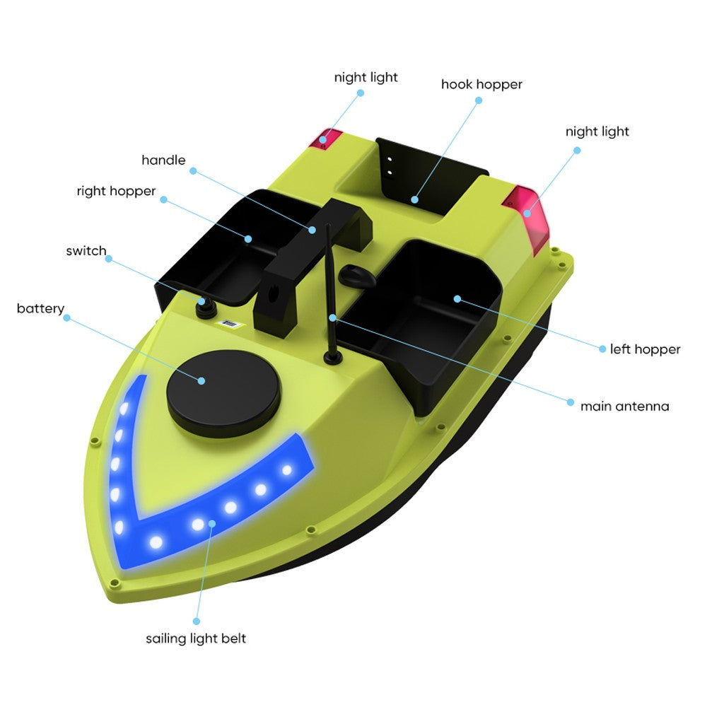 GPS RC Bait Boat with 600M Range, 99 Fishing Sites, 7-Color LED, 3 Bait Containers, 4.4lb Load, 12000mAh Battery