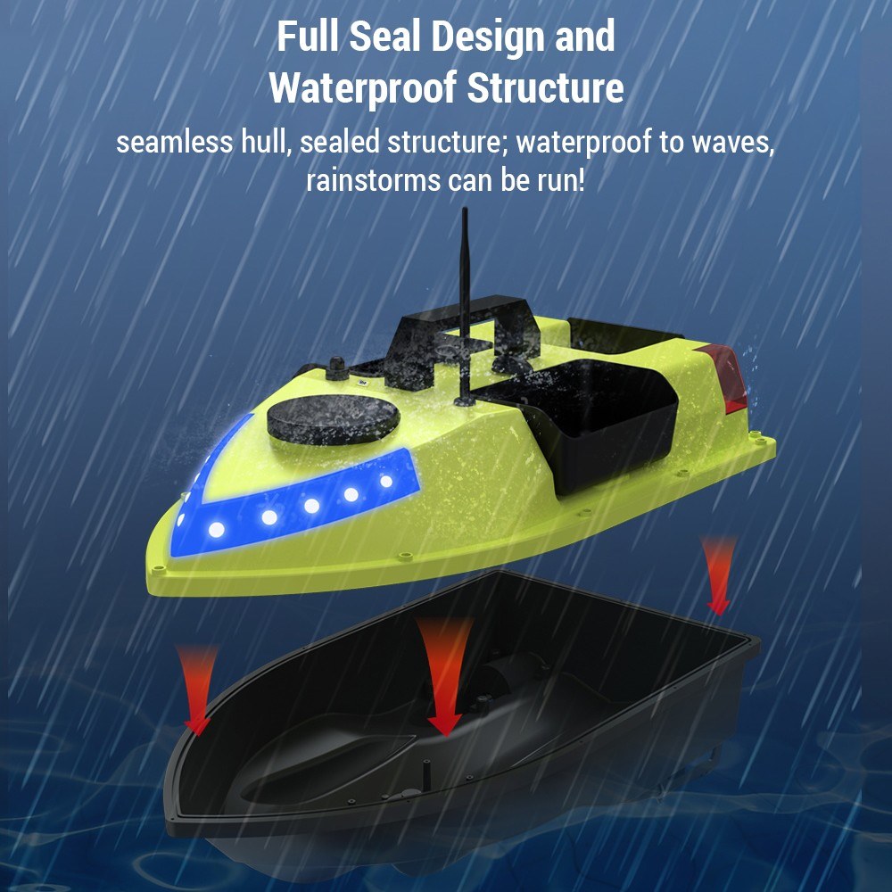 GPS RC Bait Boat with 600M Range, 99 Fishing Sites, 7-Color LED, 3 Bait Containers, 4.4lb Load, 12000mAh Battery