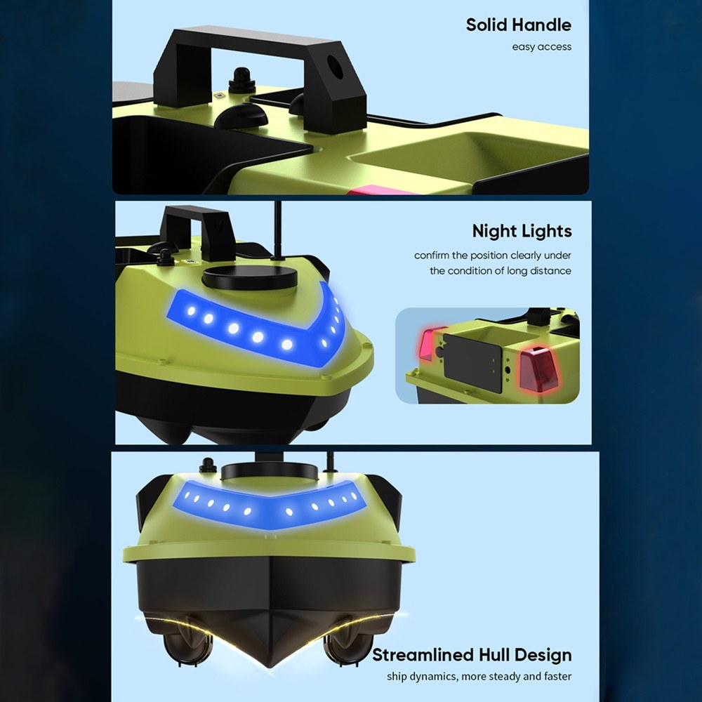 GPS RC Bait Boat with 600M Range, 99 Fishing Sites, 7-Color LED, 3 Bait Containers, 4.4lb Load, 12000mAh Battery