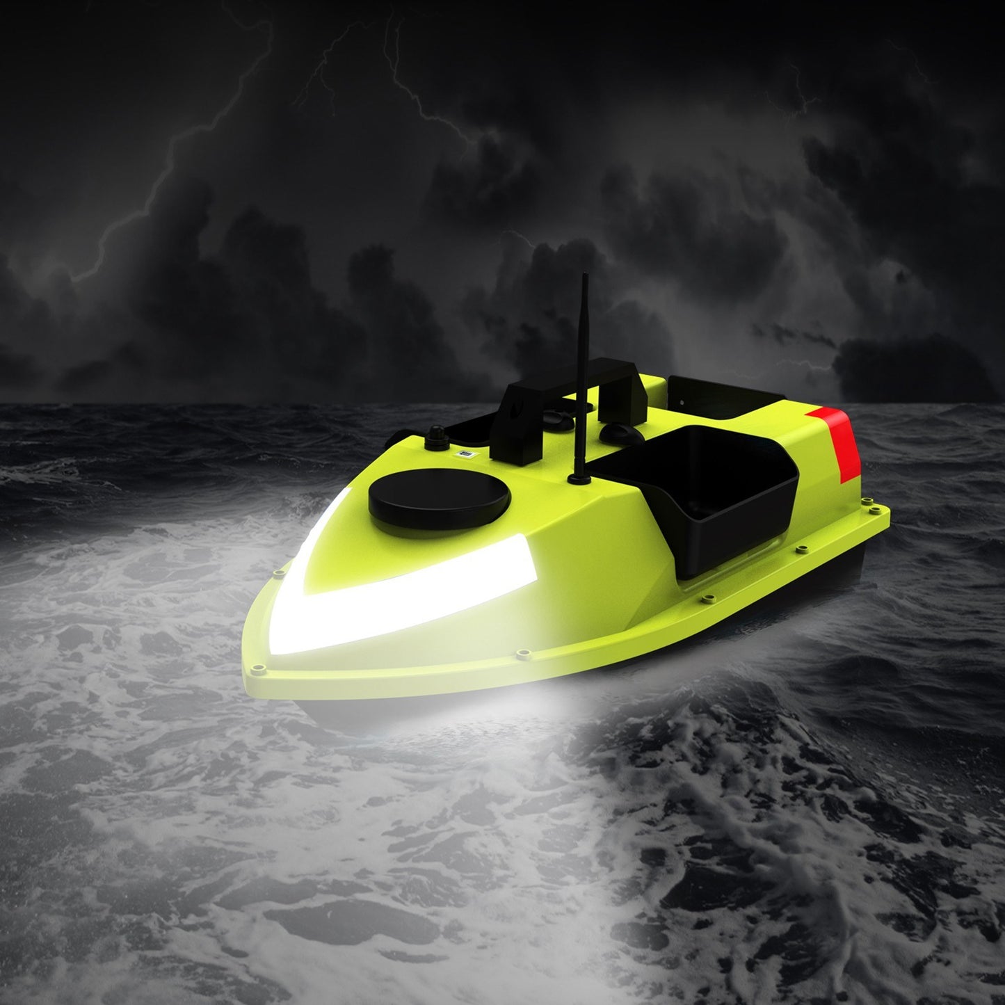 GPS RC Bait Boat with 600M Range, 99 Fishing Sites, 7-Color LED, 3 Bait Containers, 4.4lb Load, 12000mAh Battery