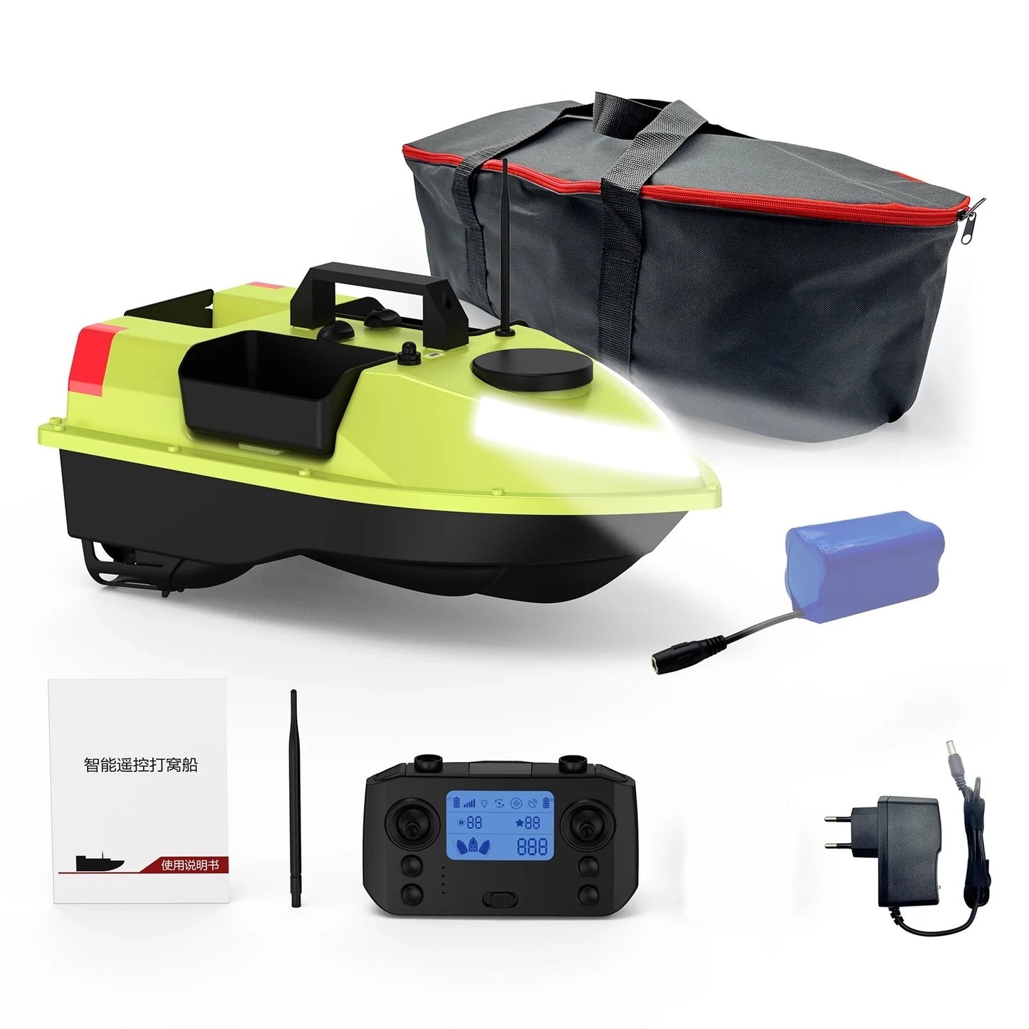 GPS RC Bait Boat with 600M Range, 99 Fishing Sites, 7-Color LED, 3 Bait Containers, 4.4lb Load, 12000mAh Battery