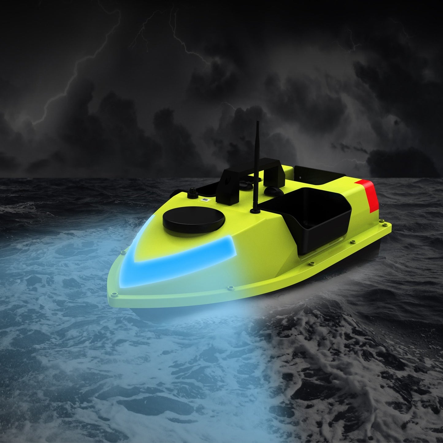 GPS RC Bait Boat with 600M Range, 99 Fishing Sites, 7-Color LED, 3 Bait Containers, 4.4lb Load, 12000mAh Battery