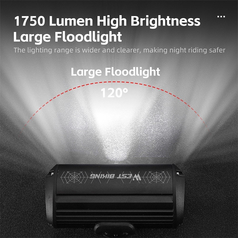 WEST BIKING 1750 Lumen Aluminum USB Rechargeable Road Bike Handlebar Light