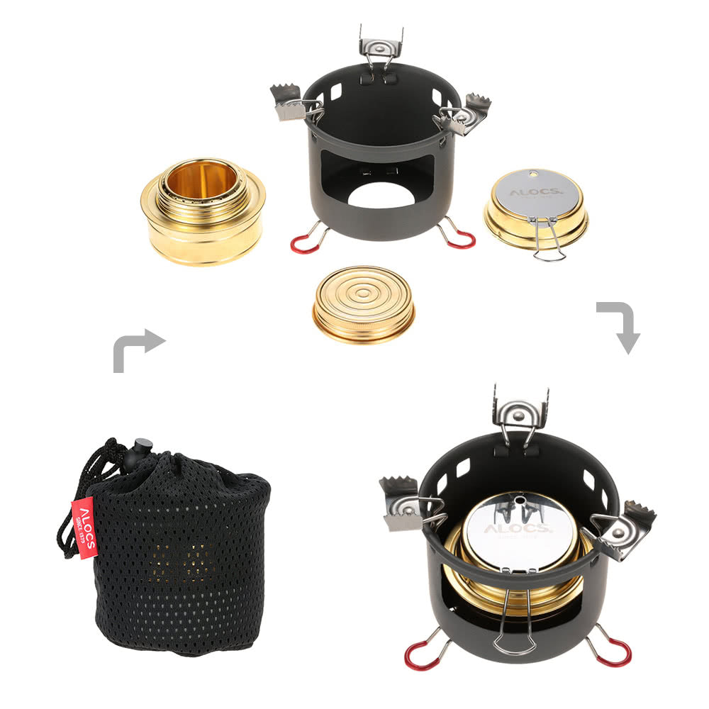 ALOCS Portable Camping Alcohol Stove with Bracket Support Set