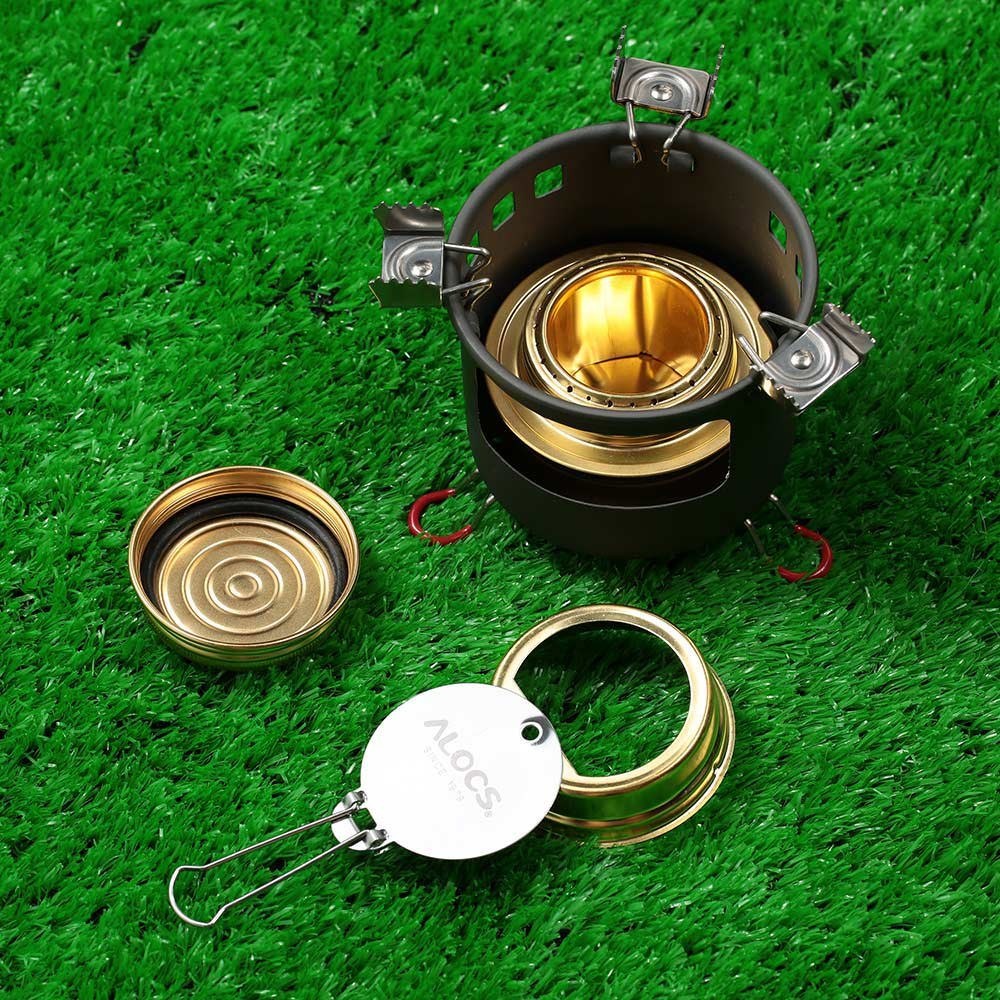 ALOCS Portable Camping Alcohol Stove with Bracket Support Set