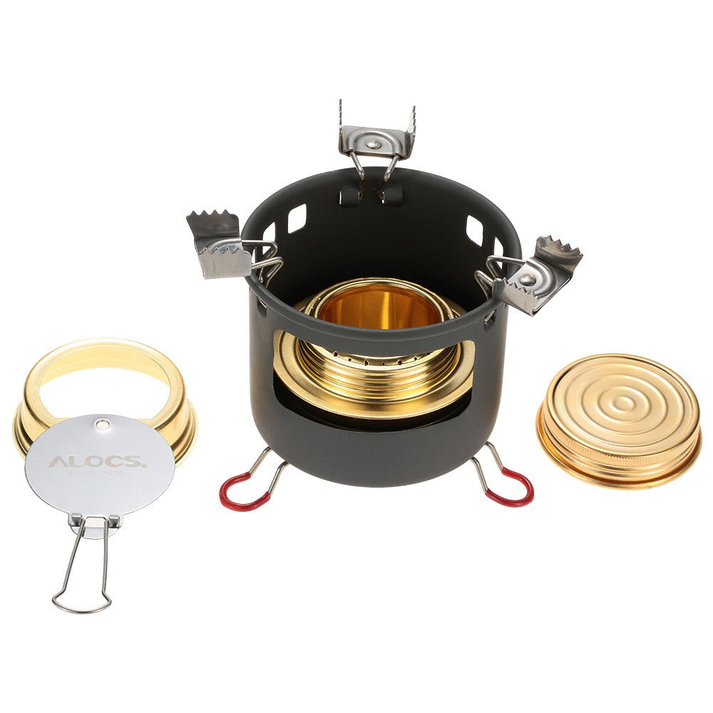 ALOCS Portable Camping Alcohol Stove with Bracket Support Set