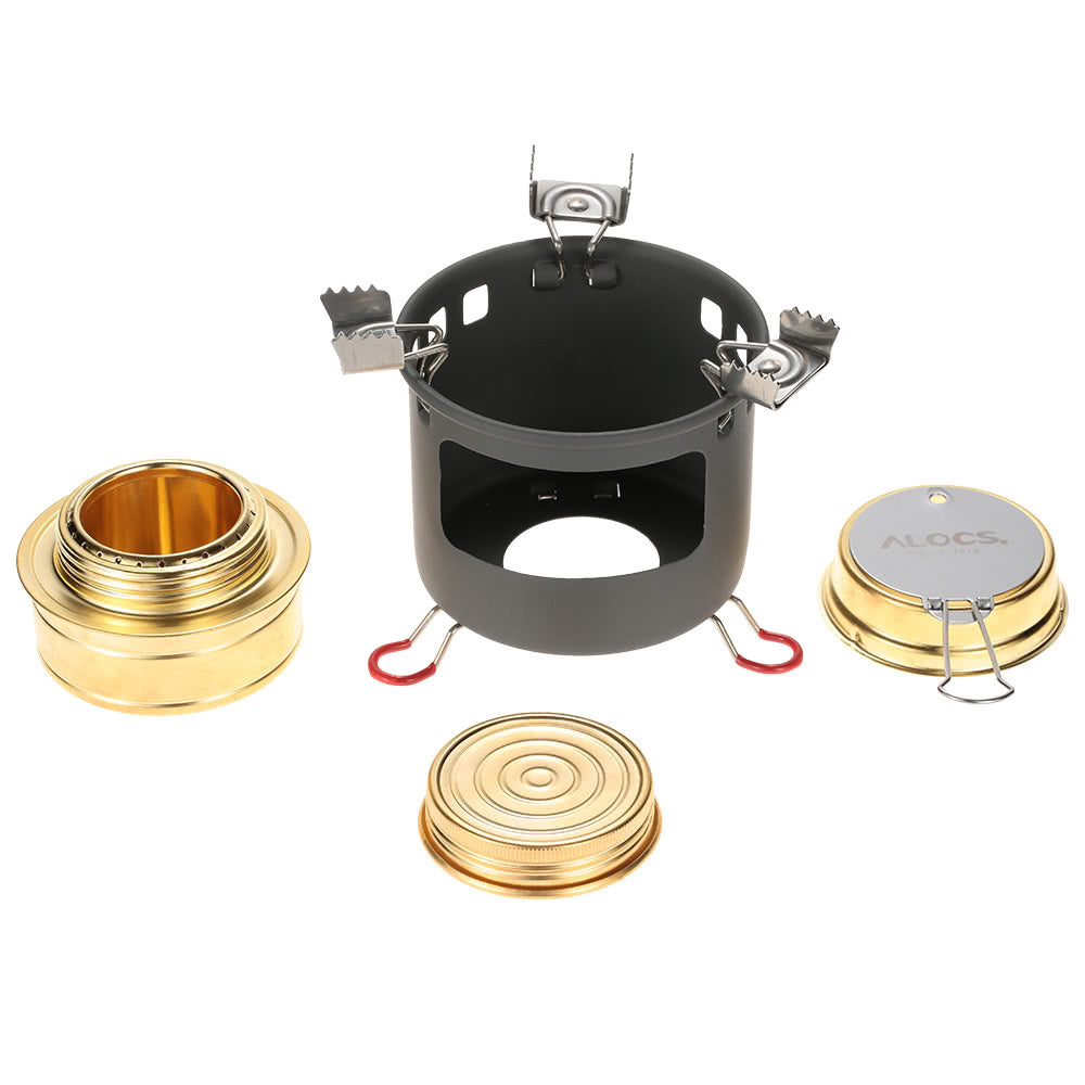 ALOCS Portable Camping Alcohol Stove with Bracket Support Set