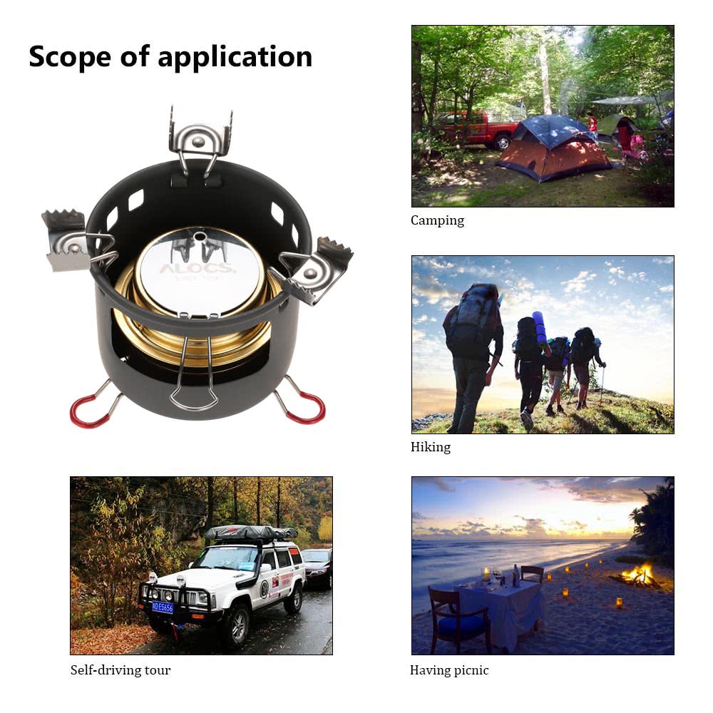 ALOCS Portable Camping Alcohol Stove with Bracket Support Set