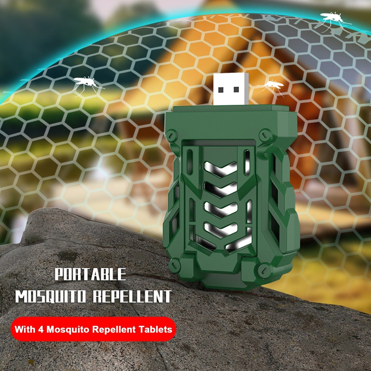 Portable USB Mosquito Repellent: Heated Electronic Killer with 4 Tablets for Indoor & Outdoor Use - Camping, Hiking, Fishing, Travel