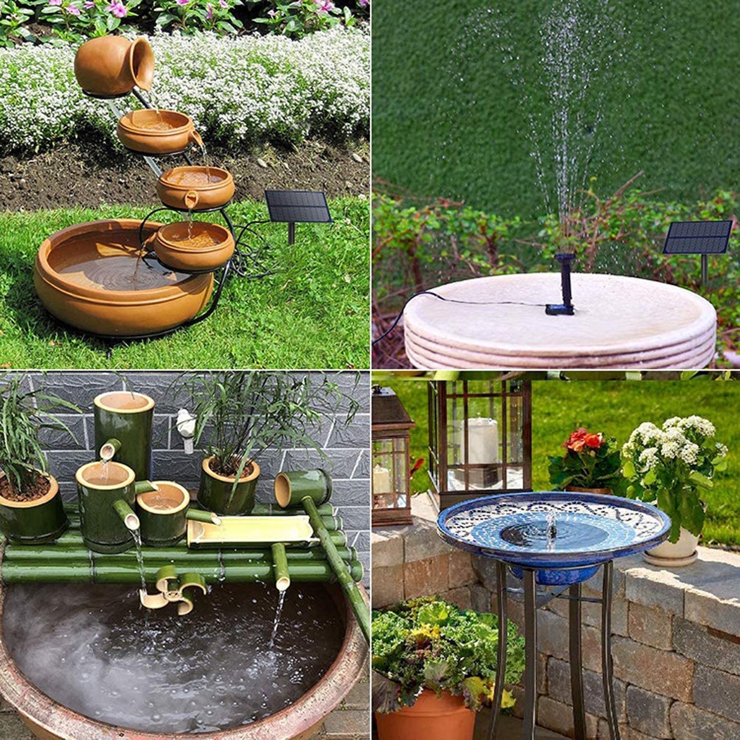 1.5W Solar Water Pump Fountain for Garden Pond Bird Bath with 4 Nozzles