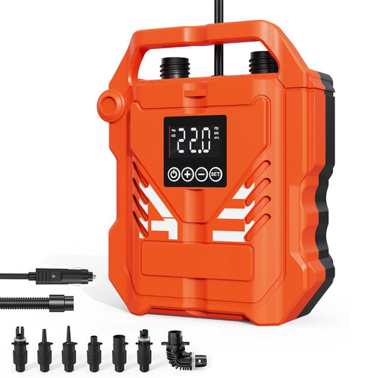 Portable 22PSI High Pressure Paddle Board Pump - 12V Car Electric Air Compressor with Auto-Off, Inflation/Deflation Modes & 7 Nozzles for Boats, Kayaks, Tents, Pools, SUPs