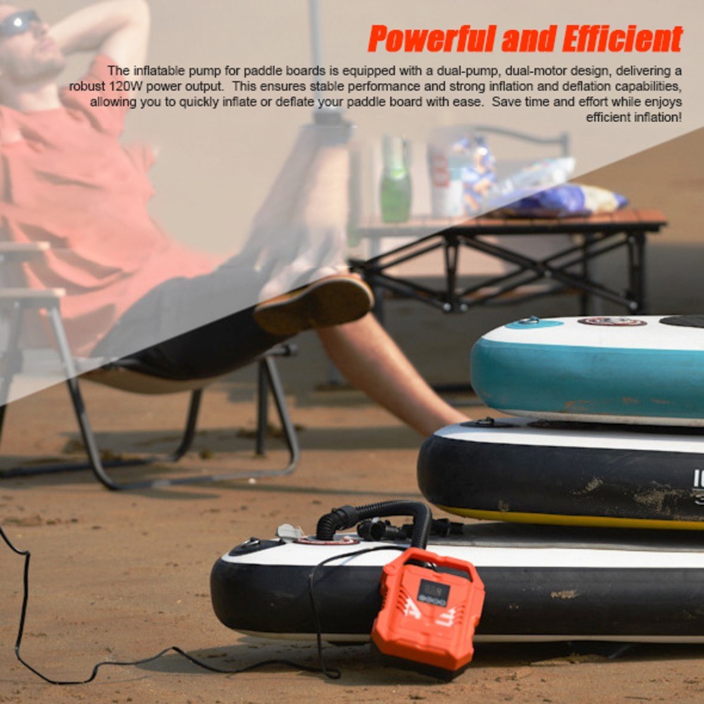 Portable 22PSI High Pressure Paddle Board Pump - 12V Car Electric Air Compressor with Auto-Off, Inflation/Deflation Modes & 7 Nozzles for Boats, Kayaks, Tents, Pools, SUPs