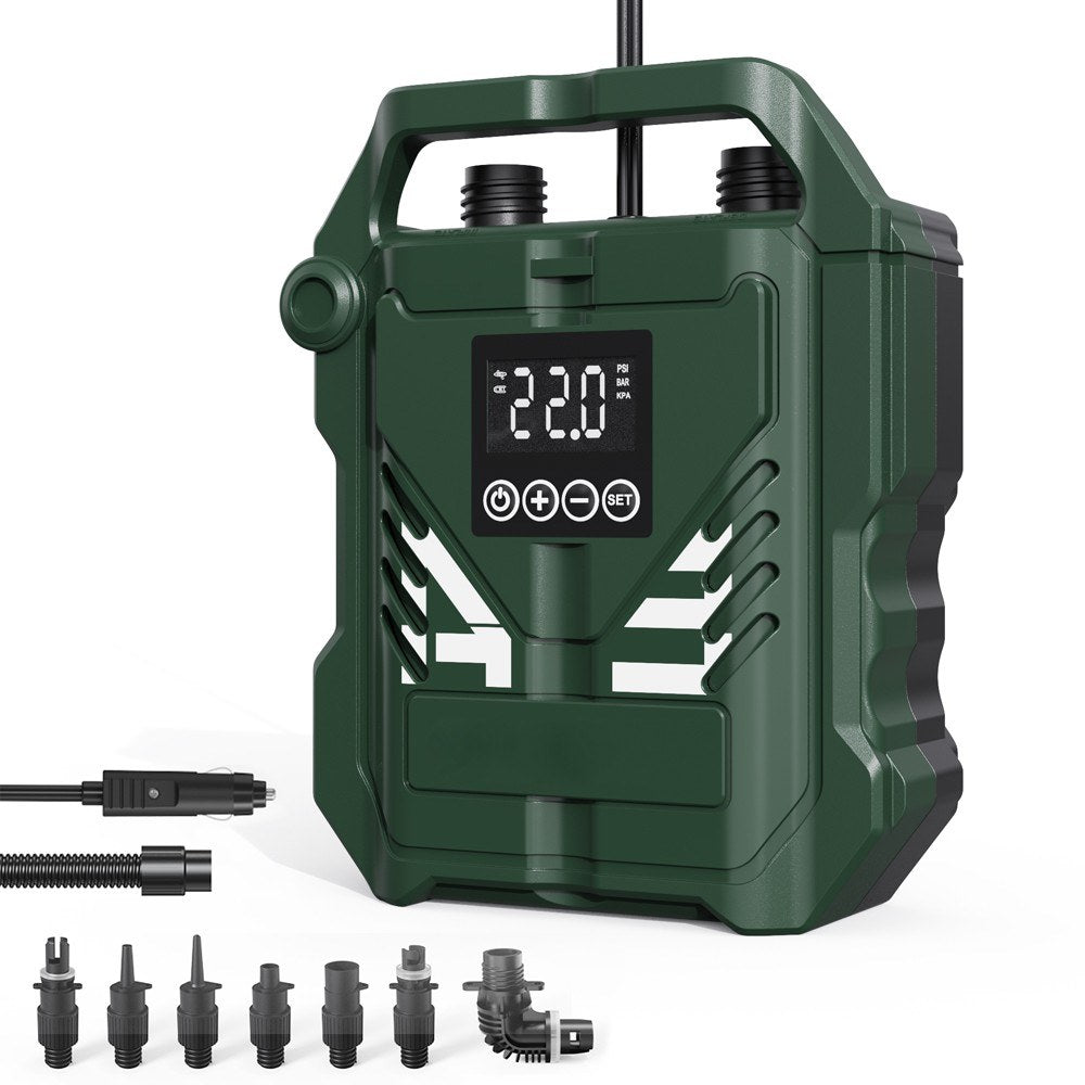 Portable 22PSI High Pressure Paddle Board Pump - 12V Car Electric Air Compressor with Auto-Off, Inflation/Deflation Modes & 7 Nozzles for Boats, Kayaks, Tents, Pools, SUPs