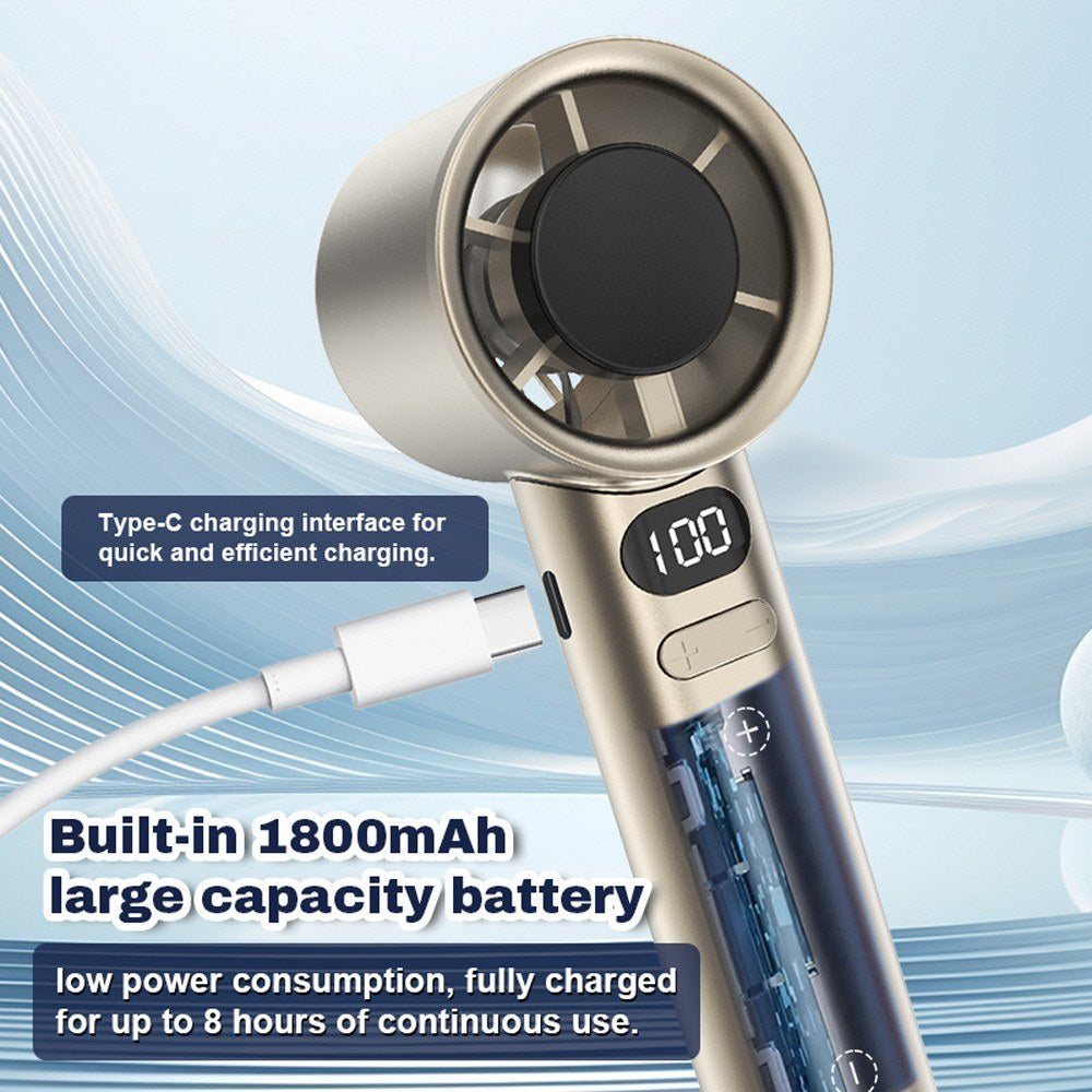 USB Rechargeable Handheld Fan - High-Speed Portable Turbofan with 120-Speed Digital Display for Camping, Travel, Home, Office