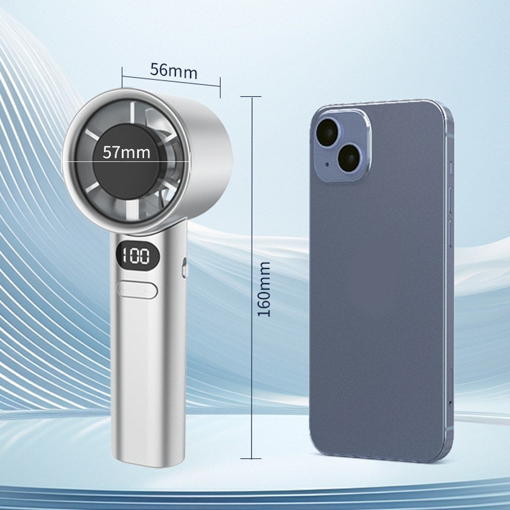 USB Rechargeable Handheld Fan - High-Speed Portable Turbofan with 120-Speed Digital Display for Camping, Travel, Home, Office