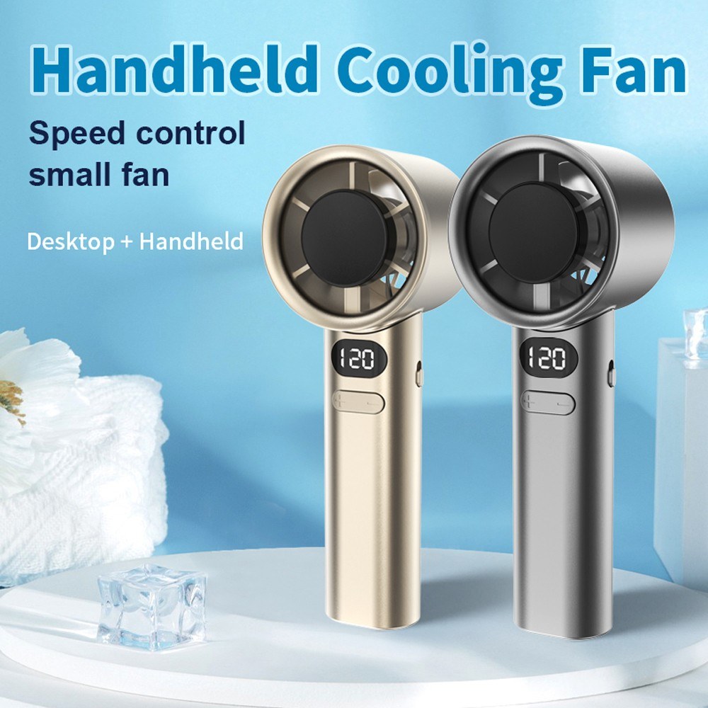 USB Rechargeable Handheld Fan - High-Speed Portable Turbofan with 120-Speed Digital Display for Camping, Travel, Home, Office